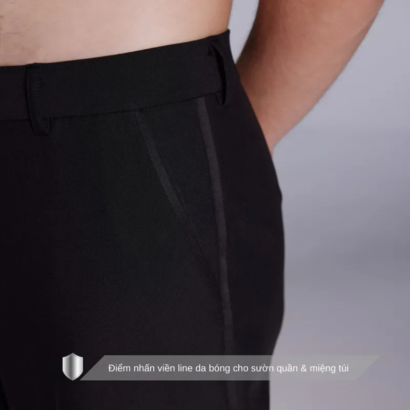 Ảnh Quần dài nam ống suông rộng màu đen SIMTU điểm nhấn viền line da bóng, chất liệu cotton co giãn 2c | QT009 3