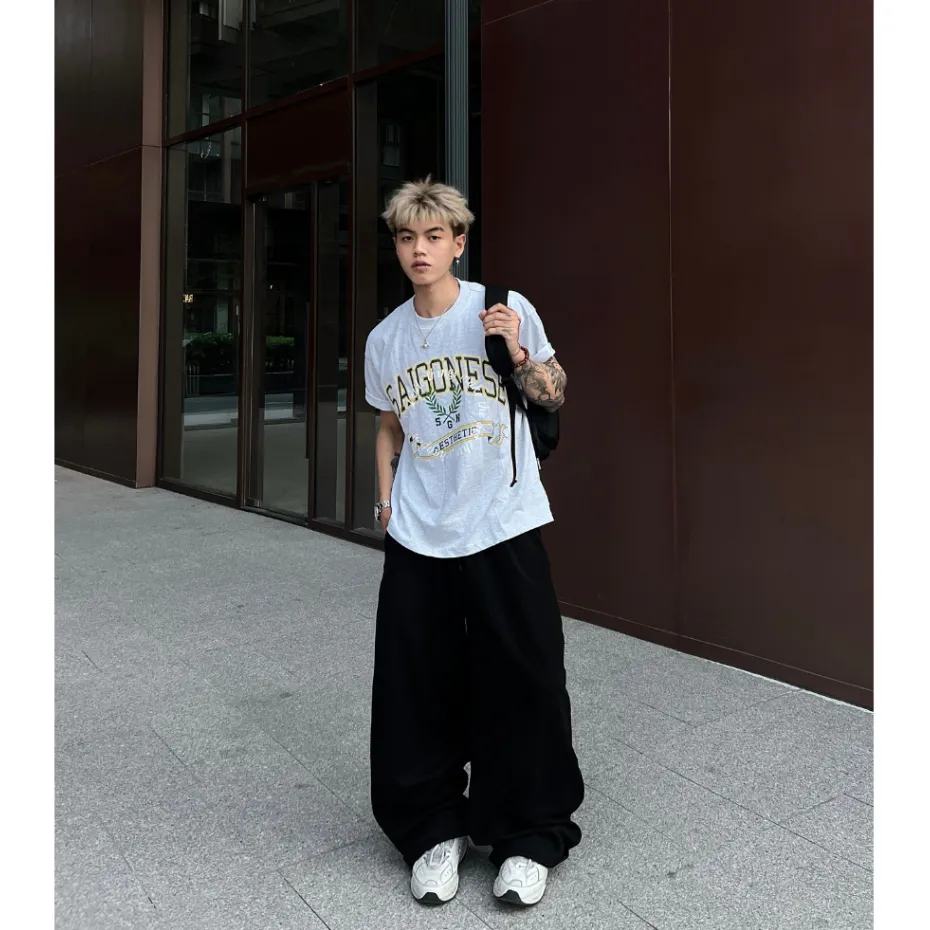 Ảnh Quần Dài Ống Rộng SAIGONESE Lưng Thun Chất Nỉ 2 Da Định Lượng 350GSM Unisex Nam Nữ 4