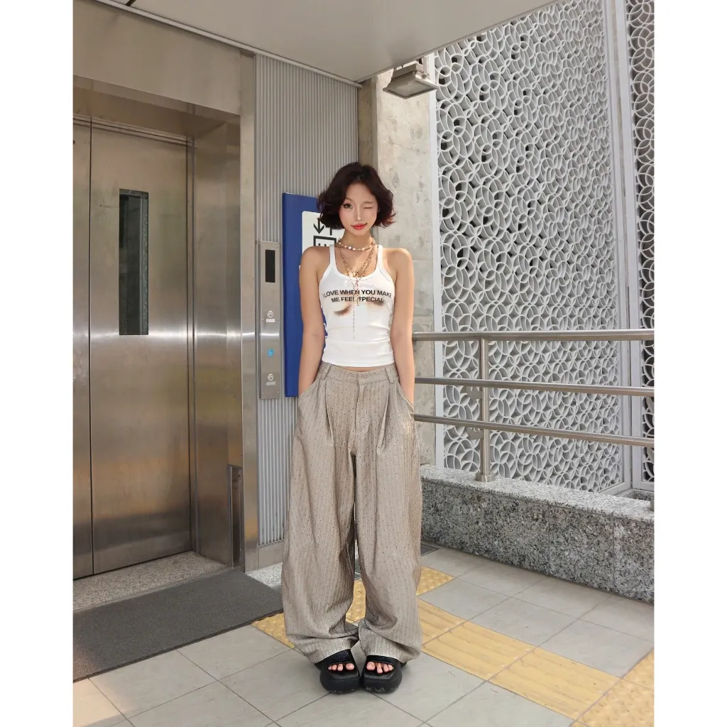 Ảnh Quần Dài Tây Dáng Rộng Đính Đá - Brand TSUN Chính Hãng - Rhinestones Pants - Unisex 3