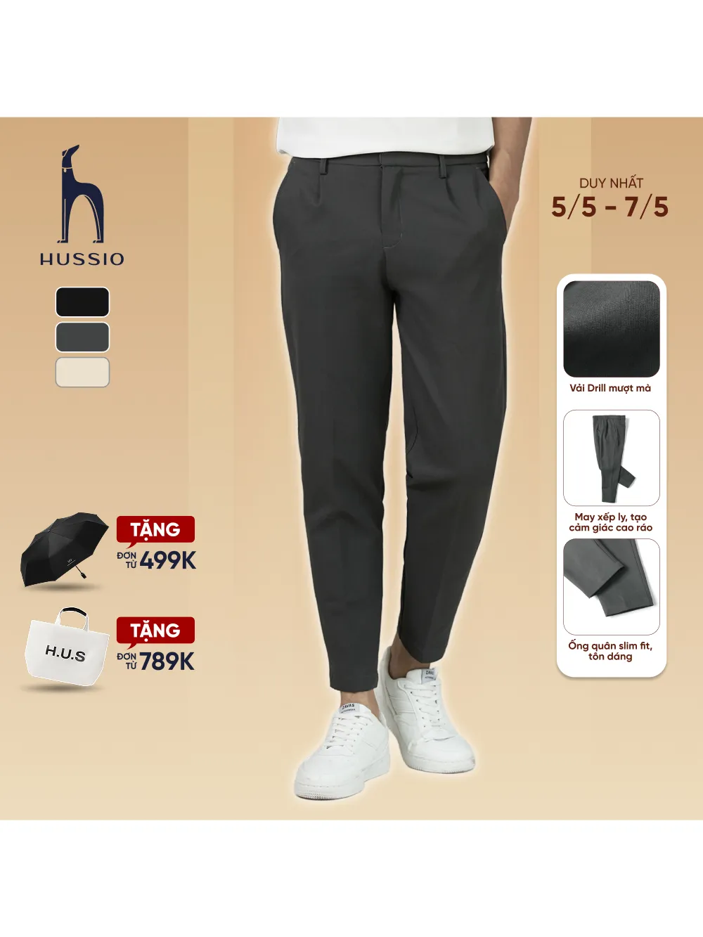 Ảnh Quần dài tây nam CHITAN PANTS vải DRILL xuất xịn, dáng ủi xếp li, trẻ trung, thanh lịch - HUSSIO 1