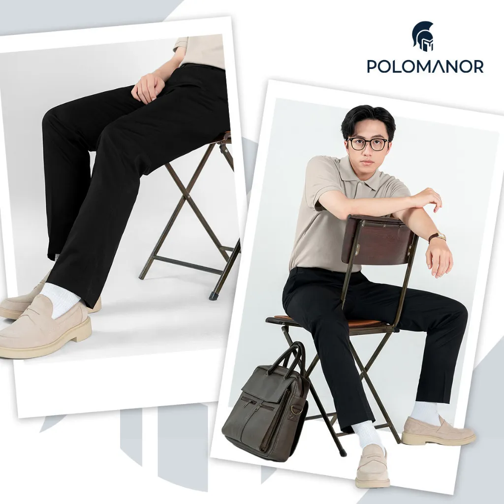 Ảnh Quần dài tây nam POLOMANOR co giãn 2 chiều, xuất xịn, lưng đai chun ẩn, chuẩn form 3