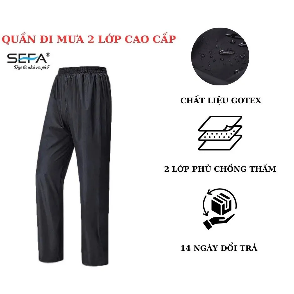 Ảnh Quần đi mưa SEFA chất liệu gotex hàn nhiệt 2 lớp cao cấp cho nam và nữ màu đen 1