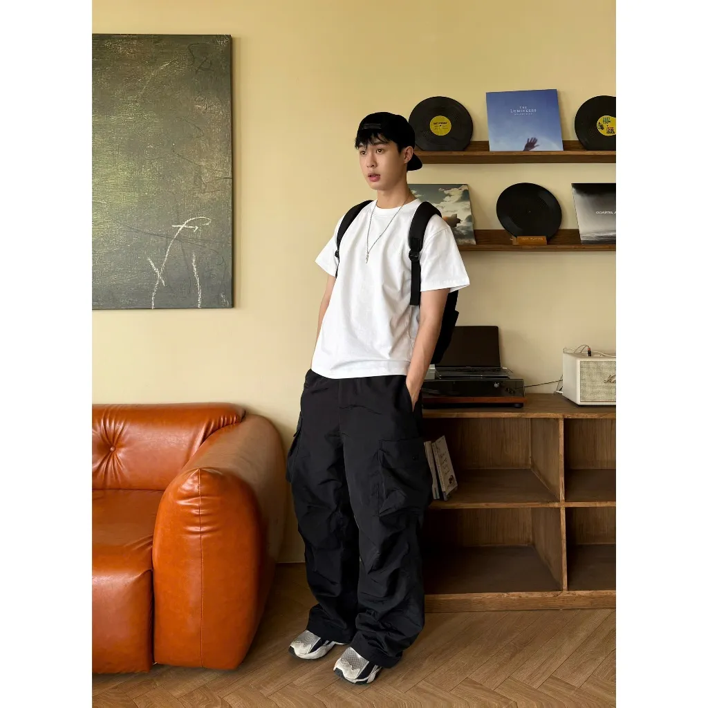 Ảnh Quần dù túi hộp ống rộng SLY Parachute Cargo Pants Đen - Xám 2