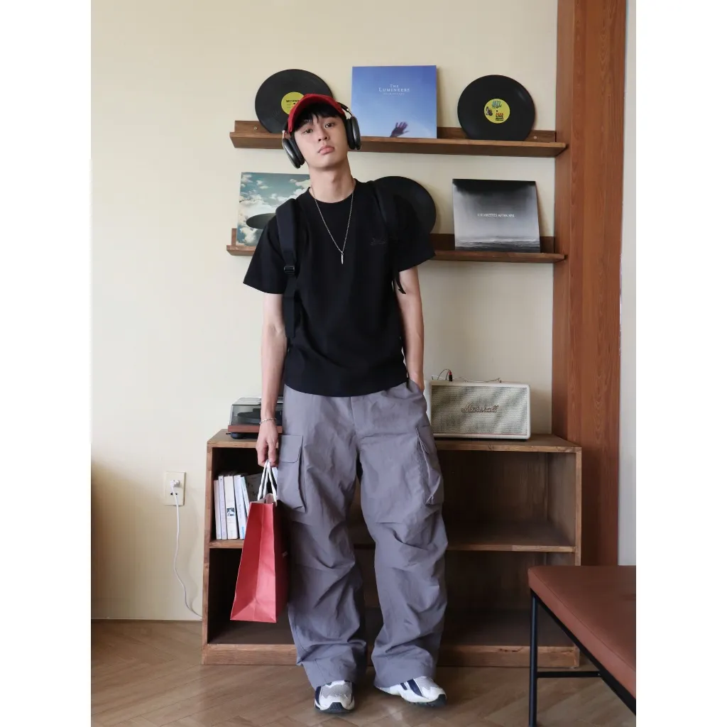 Ảnh Quần dù túi hộp ống rộng SLY Parachute Cargo Pants Đen - Xám 3