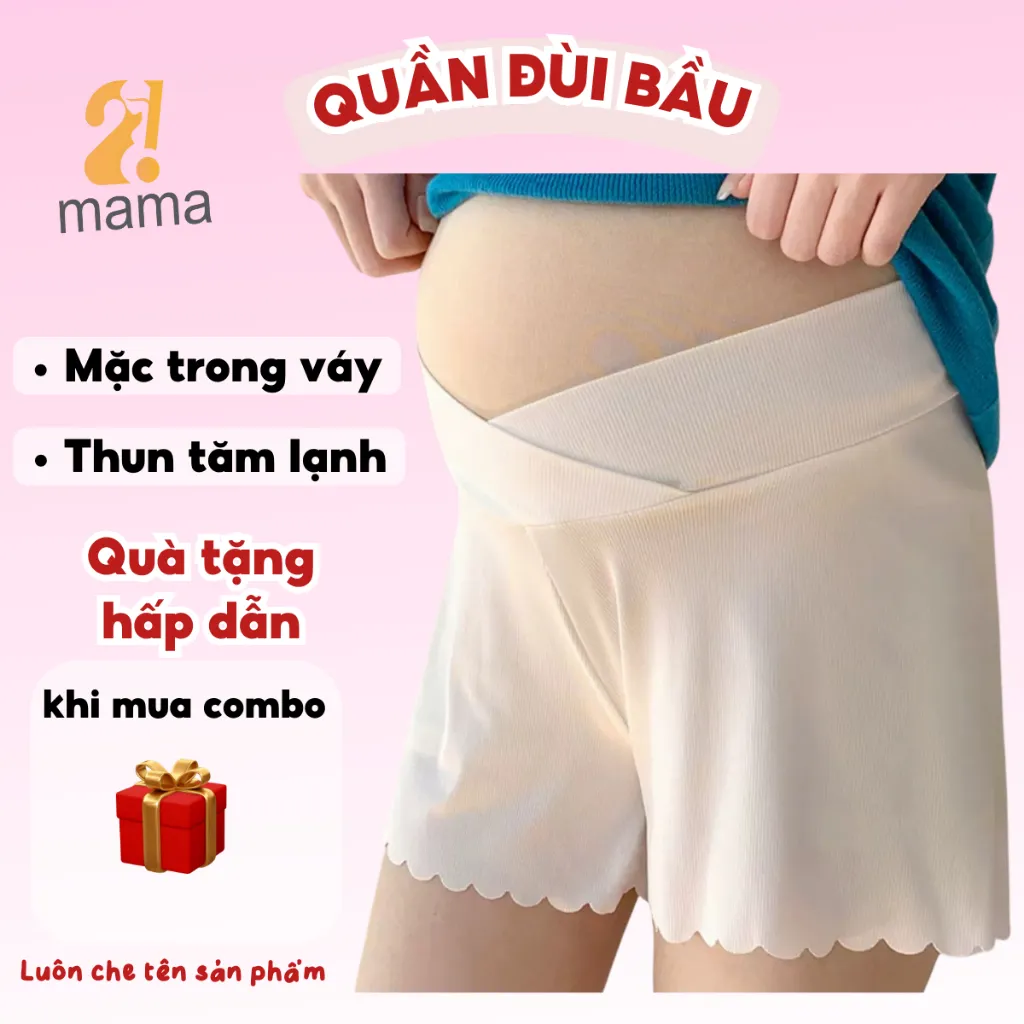 Ảnh Quần đùi bầu mặc trong váy 2mama chất Thun Tăm Lạnh thiết kế cạp chéo ôm bụng bầu đẹp cao cấp 1