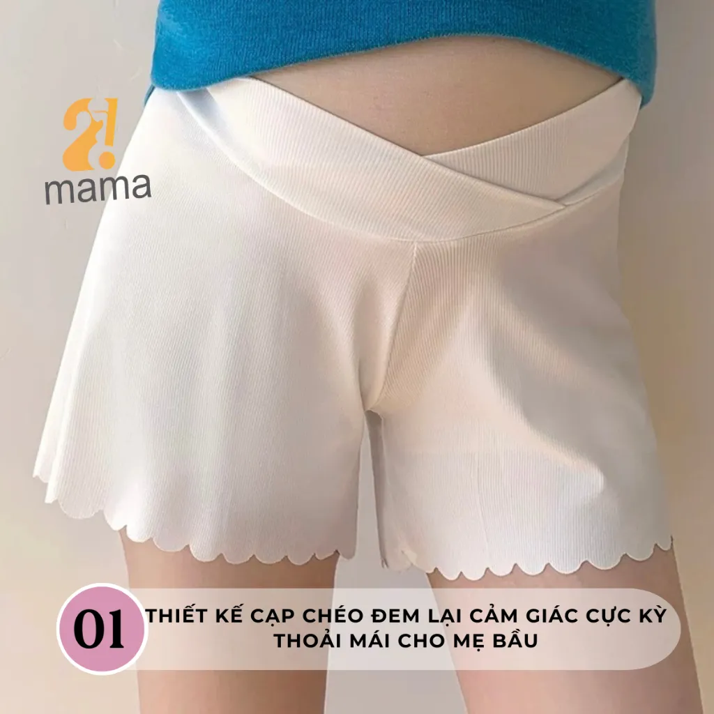 Ảnh Quần đùi bầu mặc trong váy 2mama chất Thun Tăm Lạnh thiết kế cạp chéo ôm bụng bầu đẹp cao cấp 2