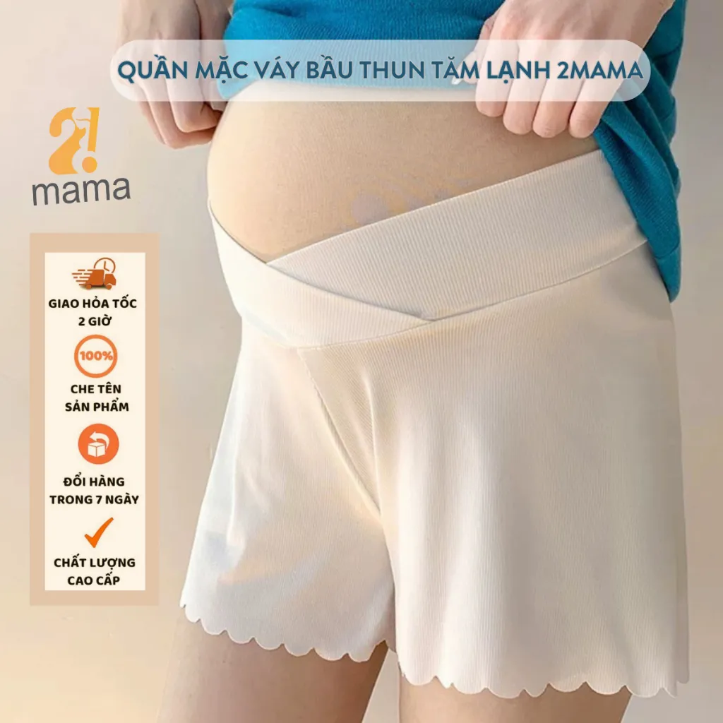 Ảnh Quần đùi bầu mặc trong váy 2mama chất Thun Tăm Lạnh thiết kế cạp chéo ôm bụng bầu đẹp cao cấp 4