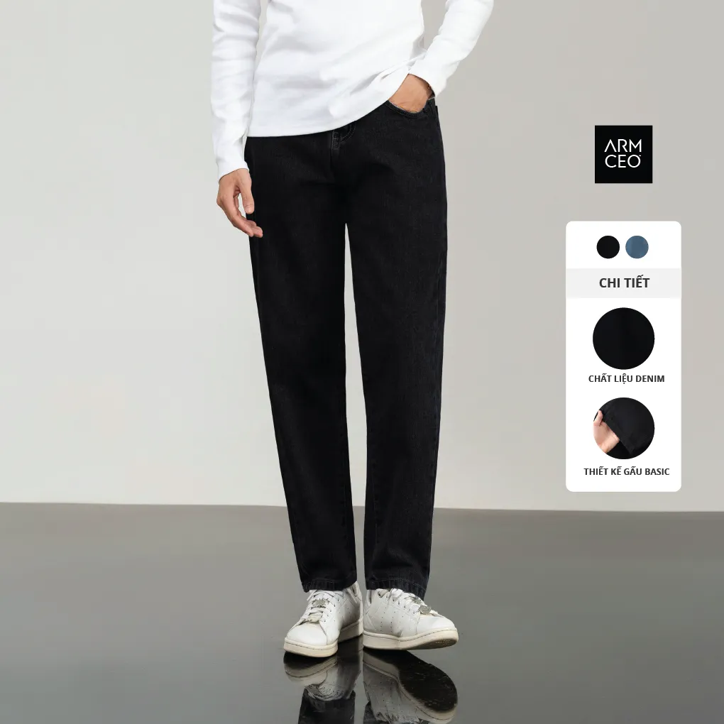 Ảnh Quần jean baggy nam BAETON cạp cao chất liệu dày dặn đứng form chống bai xù - J01 1