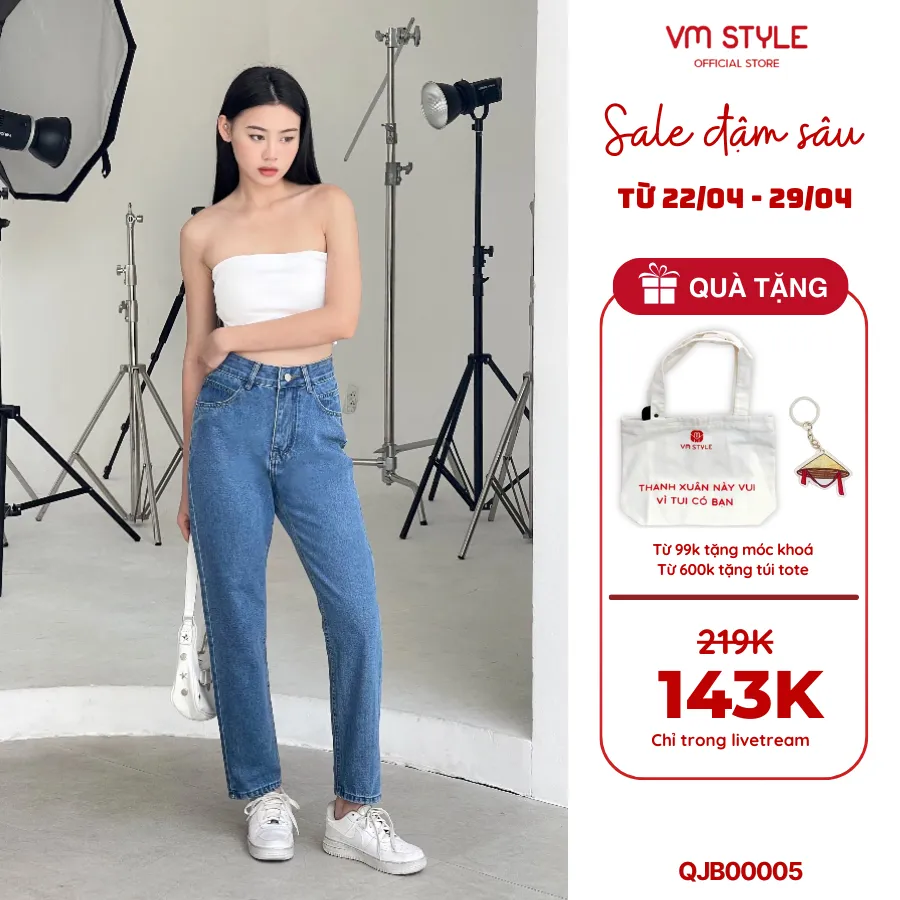 Ảnh Quần jean baggy nữ VMSTYLE kiểu trơn basic cạp cao chuẩn form mặc đi học - N136 Đ146 QJB00005 1