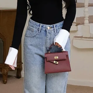 Ảnh Quần Jean KAYLIN Basic form suông đính hạt chất vải denim dầy dặn phong cách - N2368 1