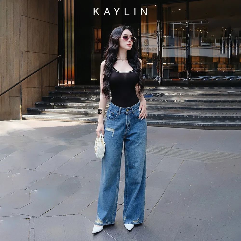Ảnh Quần Jean KAYLIN form Basic ống suông chất vải Denim dầy dặn phong cách - N2370 1