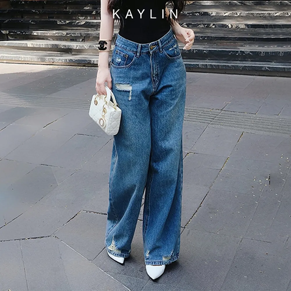 Ảnh Quần Jean KAYLIN form Basic ống suông chất vải Denim dầy dặn phong cách - N2370 2