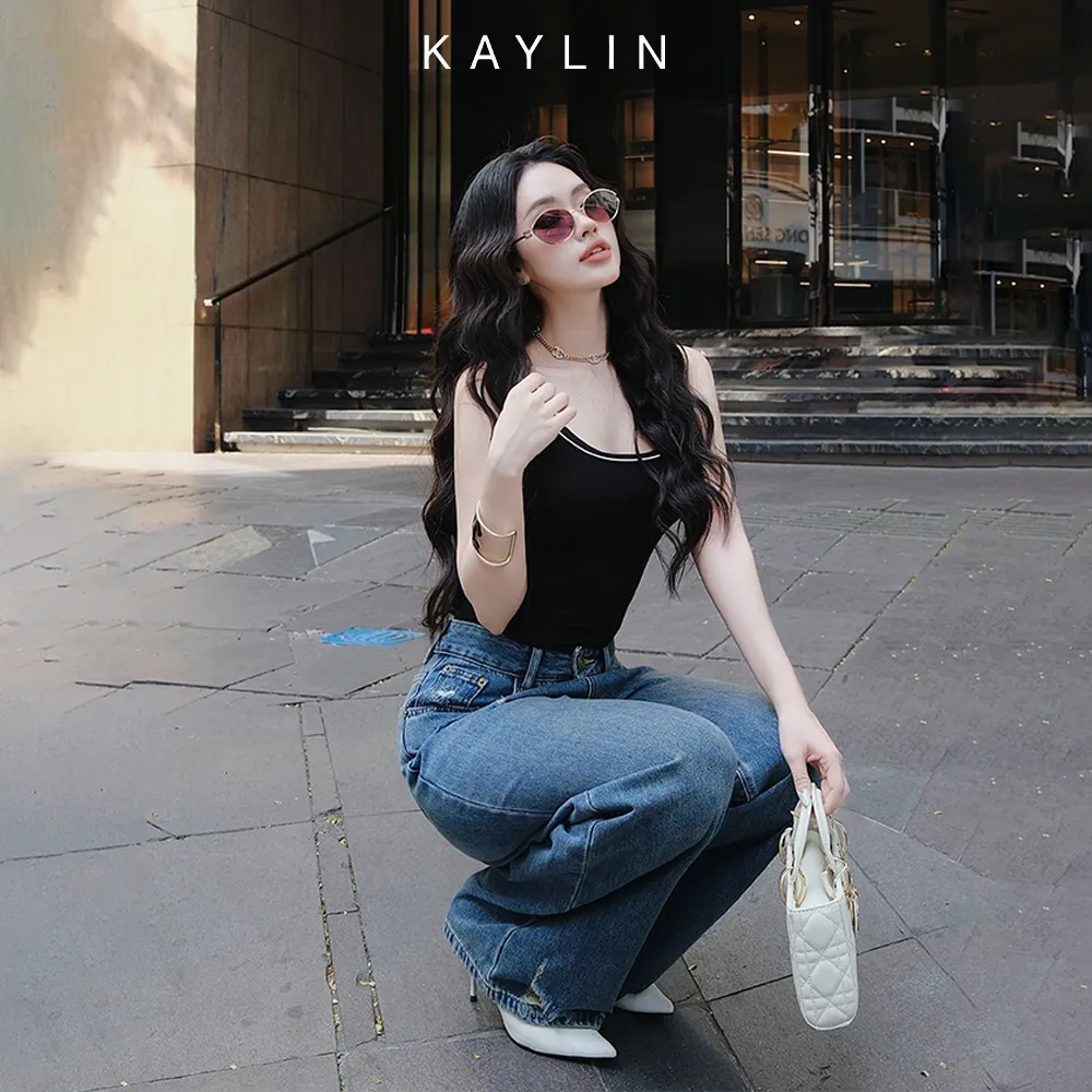 Ảnh Quần Jean KAYLIN form Basic ống suông chất vải Denim dầy dặn phong cách - N2370 3