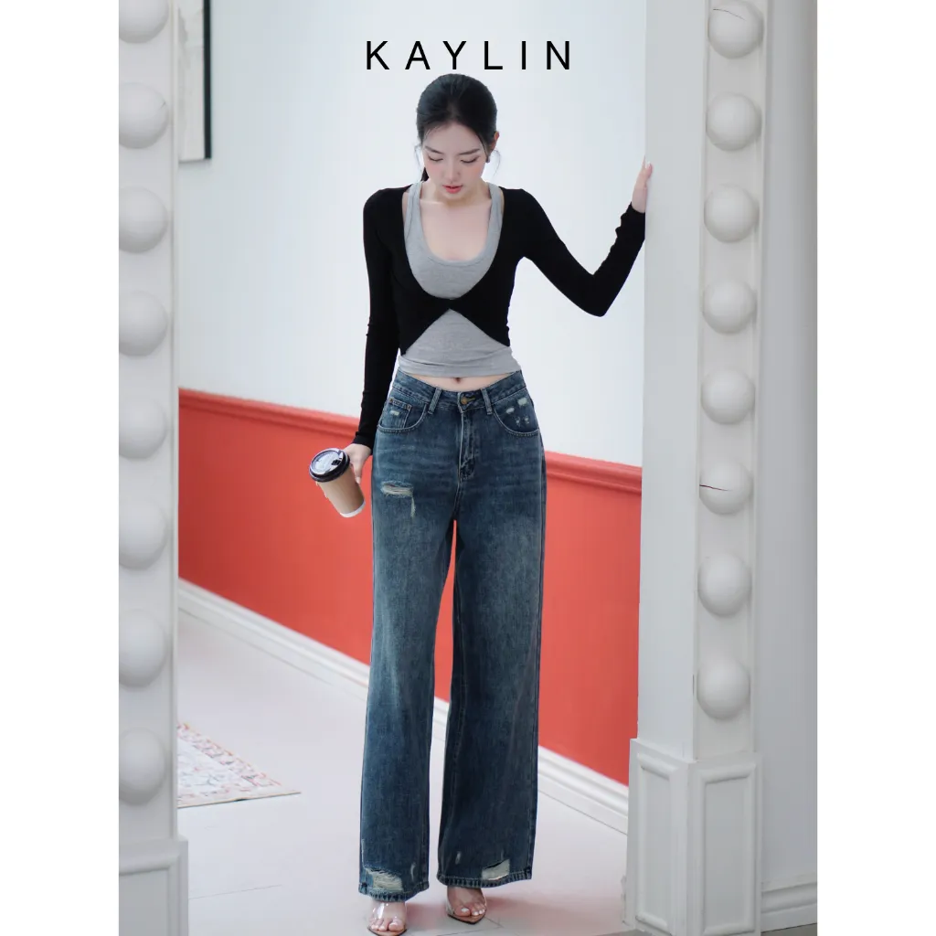 Ảnh Quần Jean KAYLIN form Basic ống suông chất vải Denim dầy dặn phong cách - N2370 4