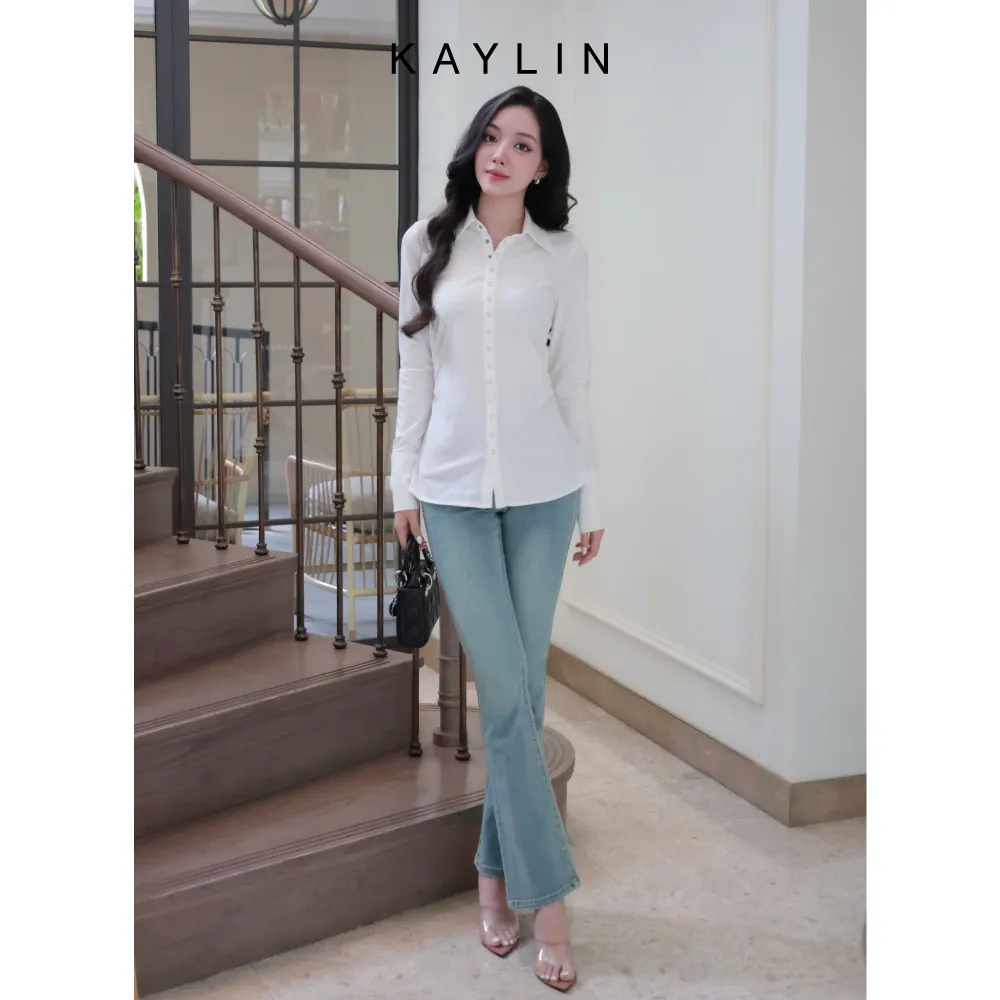 Ảnh Quần JEAN KAYLIN form ôm ống loe chất vải Denim dầy dặn phong cách BST Hè 2025 - N2454 2