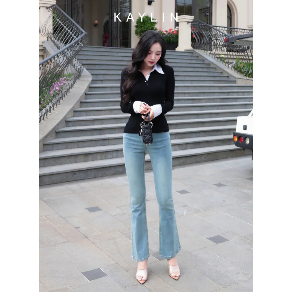 Ảnh Quần JEAN KAYLIN form ôm ống loe chất vải Denim dầy dặn phong cách BST Hè 2025 - N2454 4