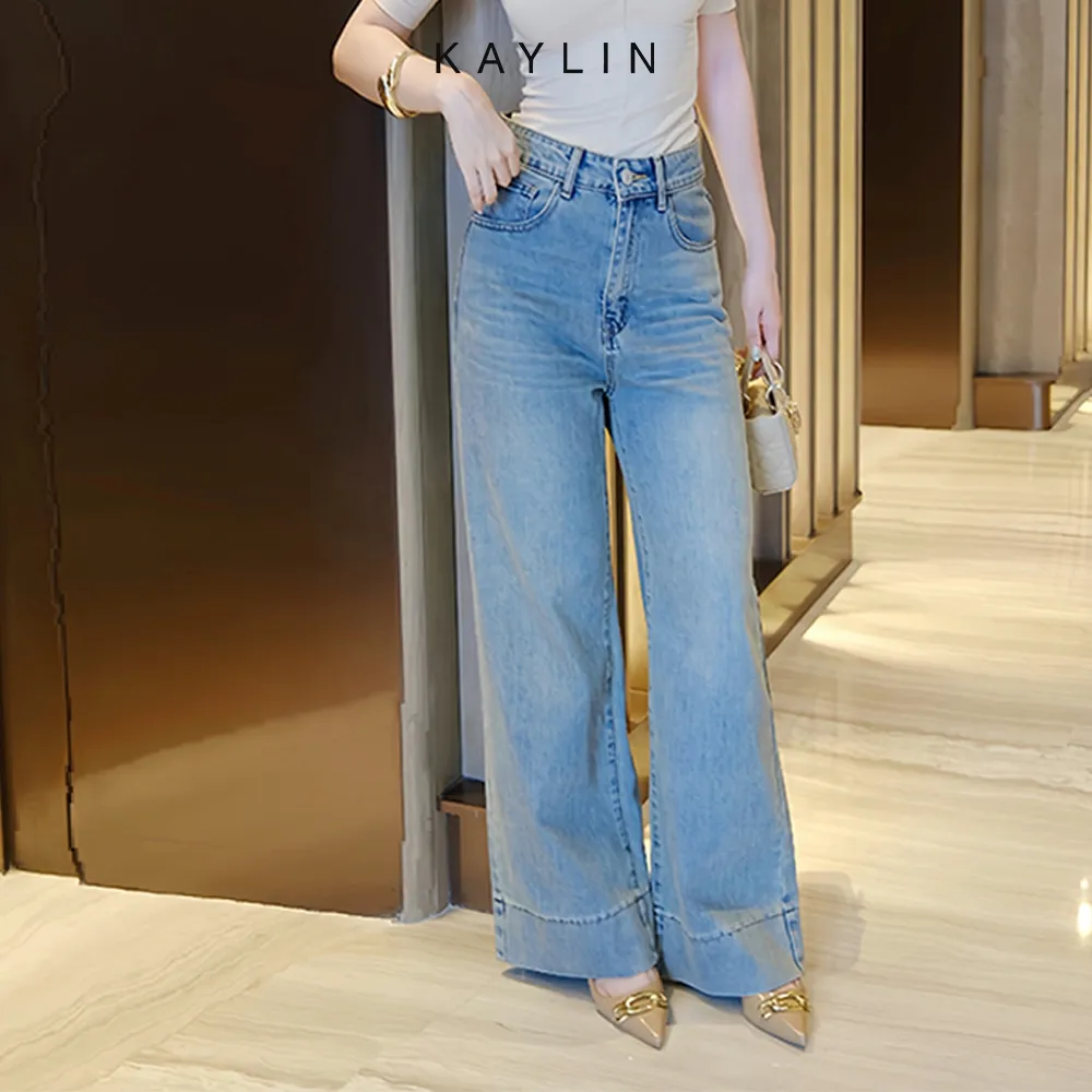 Ảnh Quần JEAN KAYLIN form suông Basic phối dây chất vải denim dầy dặn phong cách - N2325 4