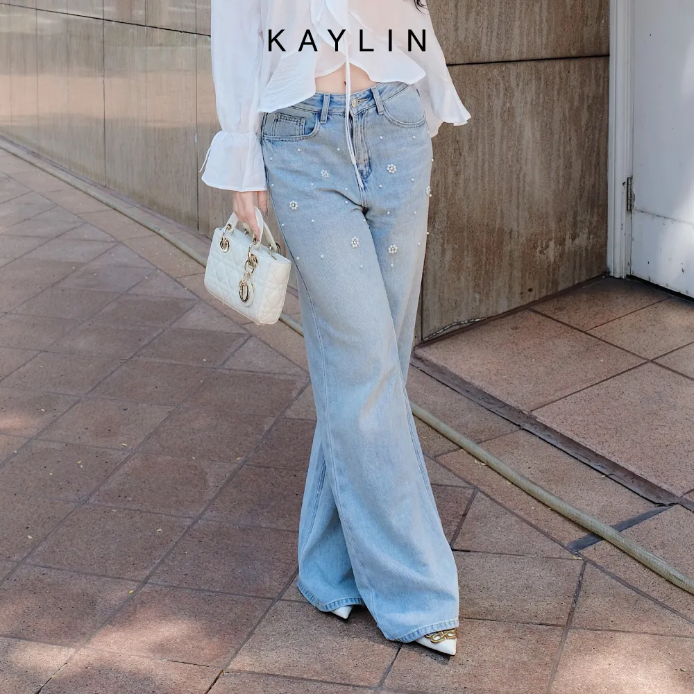 Ảnh Quần JEAN KAYLIN form suông đính ngọc chất vải denim dầy dặn BST Hè 2025 - N2450 4