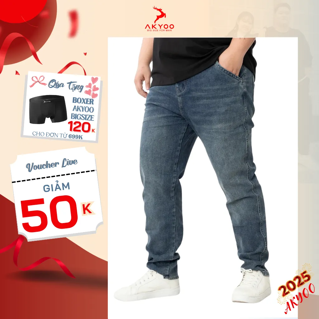 Ảnh Quần Jean Nam AKYOO Bigsize Size Từ 80kg-140kg, Chất Jean Co Giãn 04 Chiều - QJ XANH B1 1