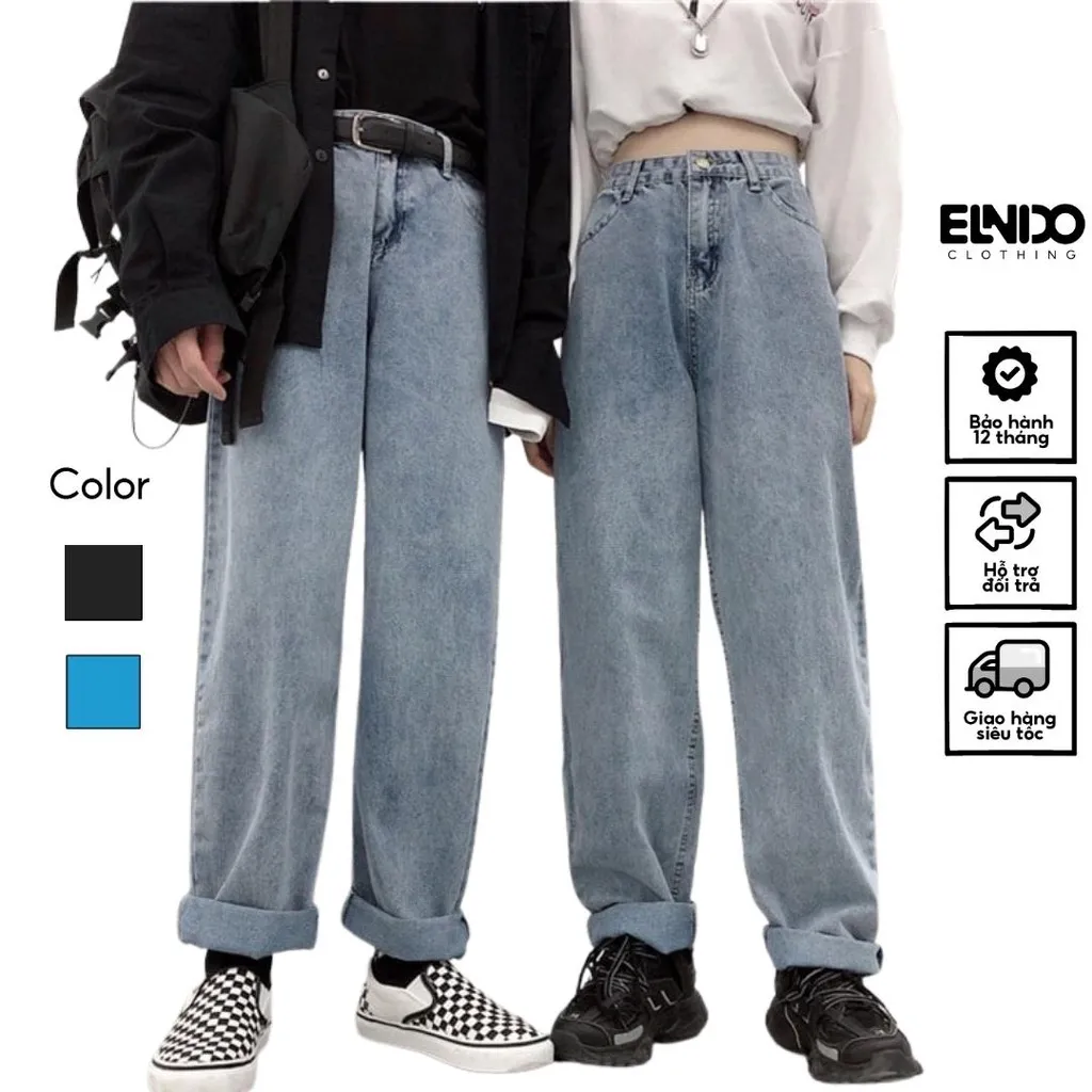 Ảnh Quần jean nam ELNIDO ống rộng chất vải jean co giãn nhẹ cao cấp không nhăn xù dáng baggy Hàn Quốc EDQJ-01 1