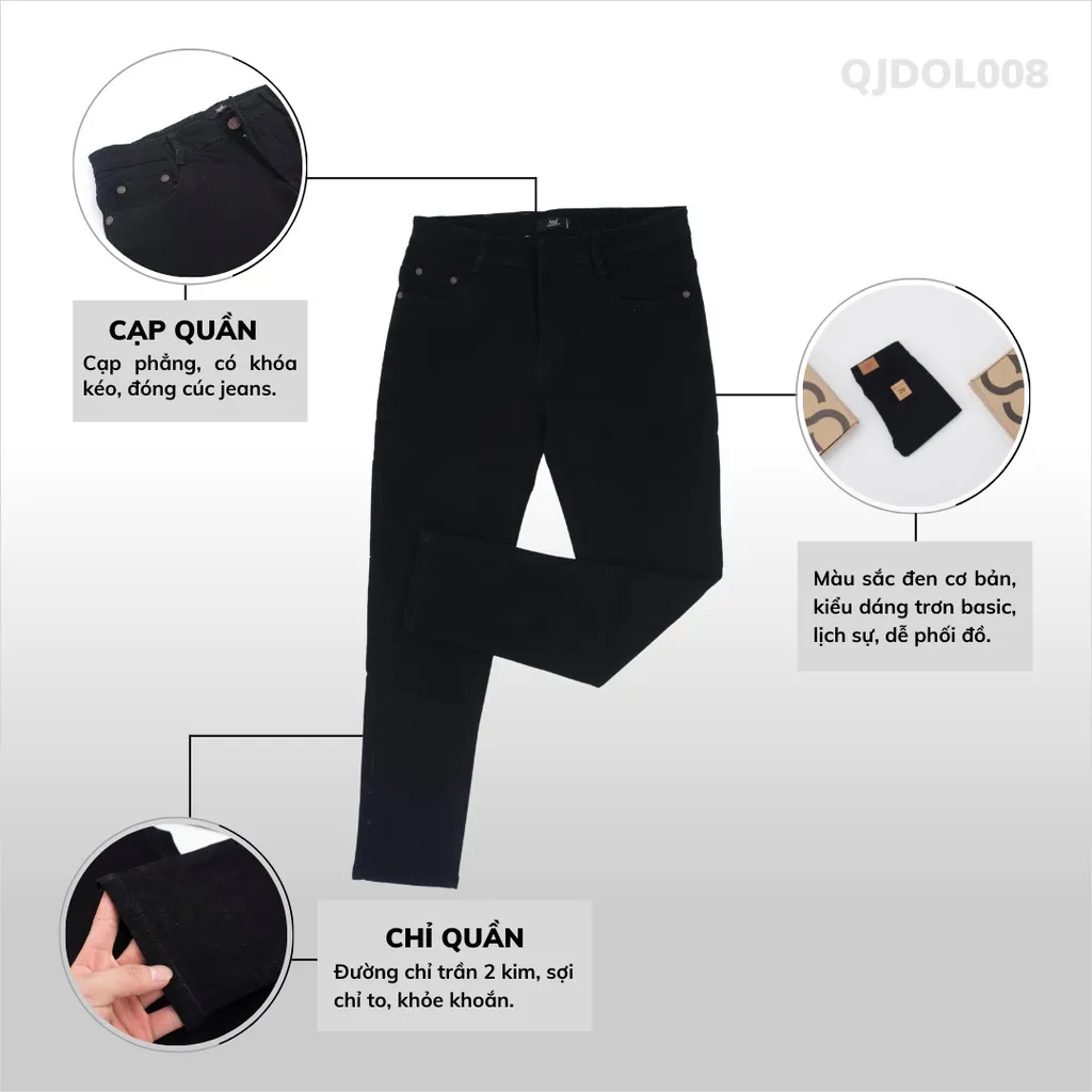 Ảnh Quần Jean Nam Đen Dáng Slimfit Quần Bò Trơn Cao Cấp - QJDOL008 2