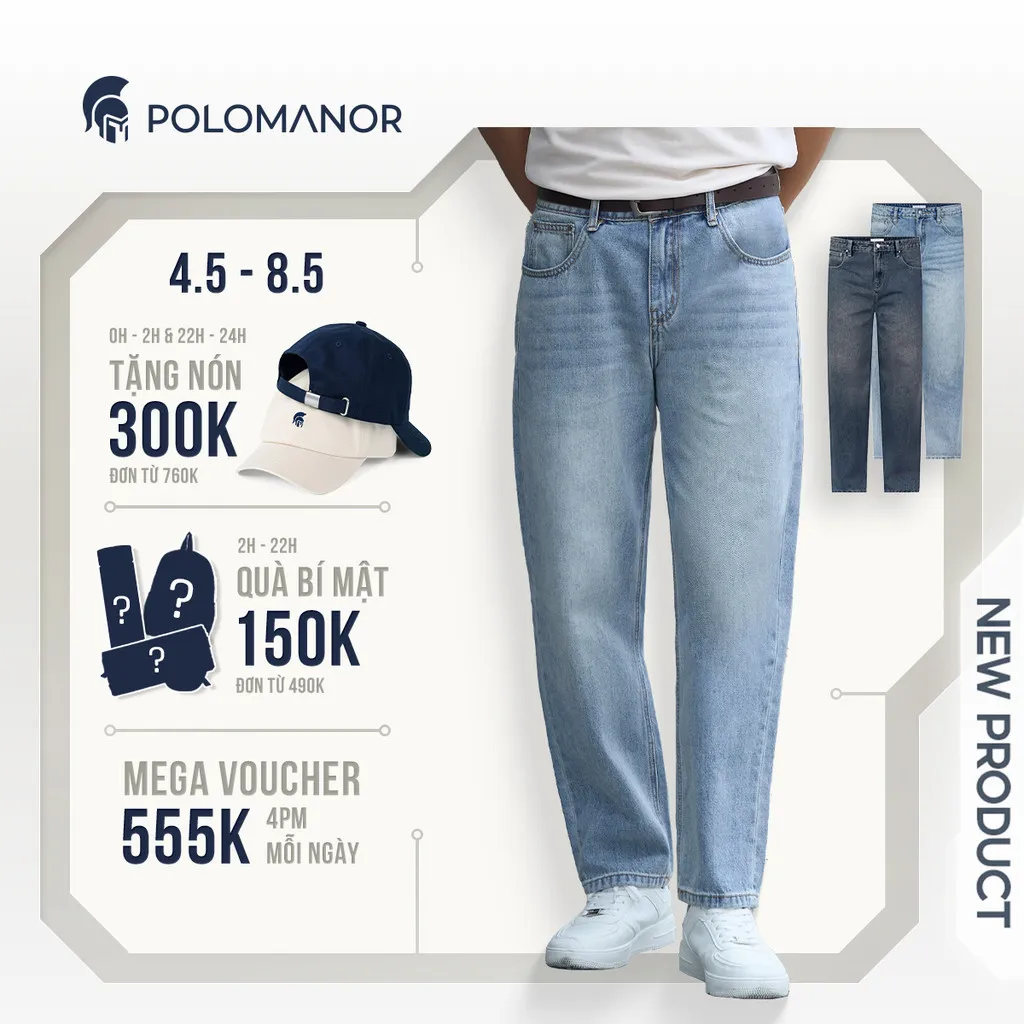 Ảnh Quần jean nam ống rộng POLOMANOR, BST THE REAL JEANS, form Straight thoải mái, dễ mặc dễ phối 1