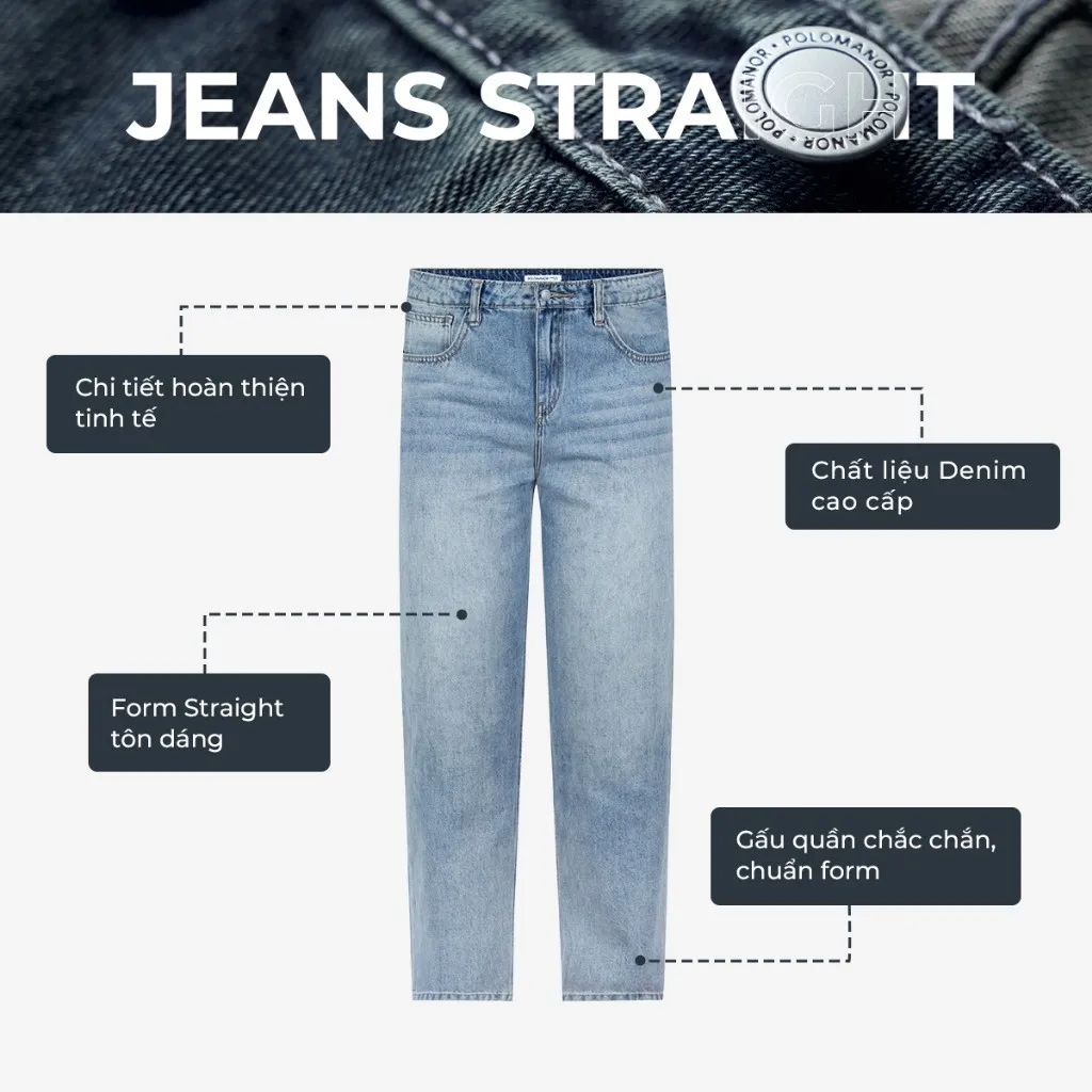 Ảnh Quần jean nam ống rộng POLOMANOR, BST THE REAL JEANS, form Straight thoải mái, dễ mặc dễ phối 4