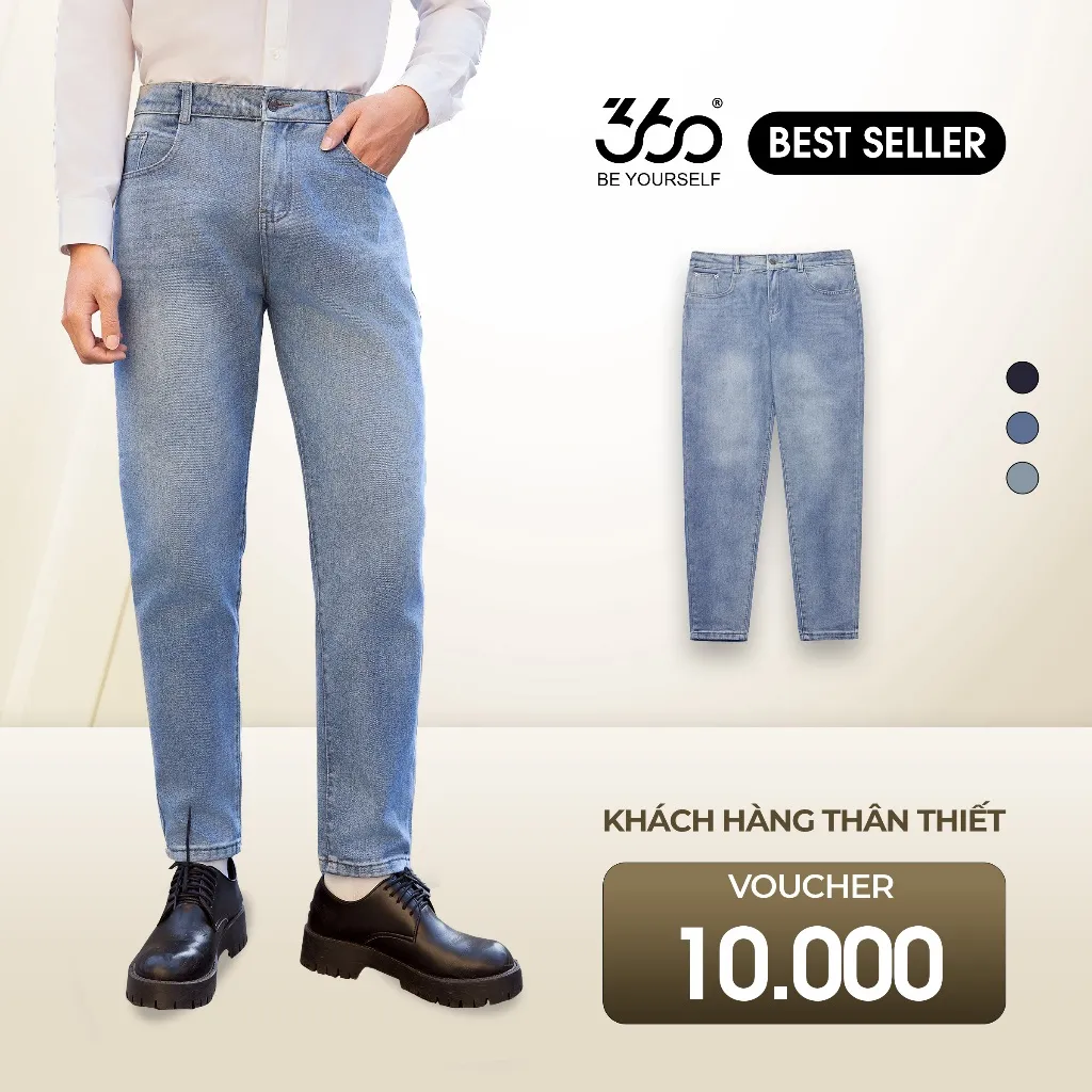 Ảnh Quần jean nam ống đứng trẻ trung 360 Boutique quần bò xanh chuẩn phom, che khuyết điểm QJDOL529 2