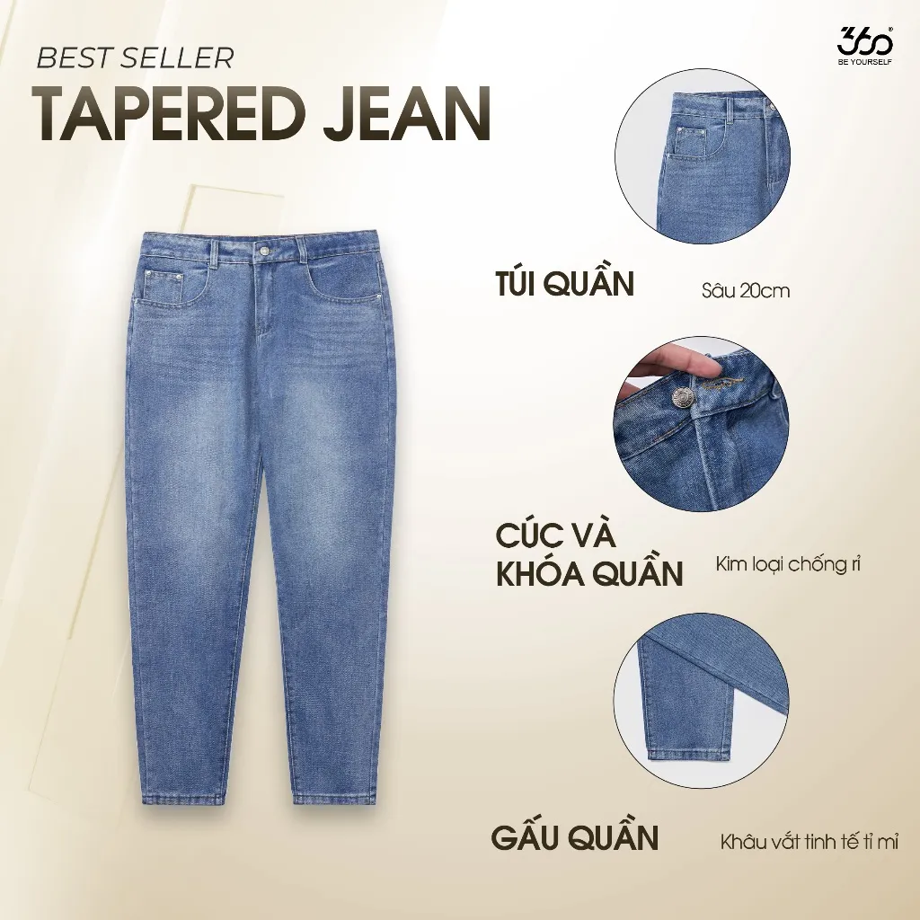 Ảnh Quần jean nam ống đứng trẻ trung 360 Boutique quần bò xanh chuẩn phom, che khuyết điểm QJDOL529 3