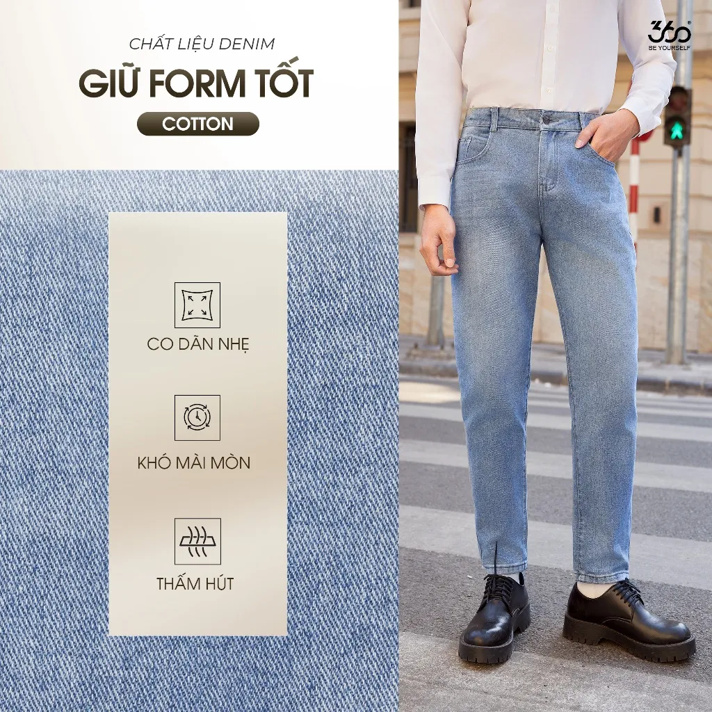 Ảnh Quần jean nam ống đứng trẻ trung 360 Boutique quần bò xanh chuẩn phom, che khuyết điểm QJDOL529 4