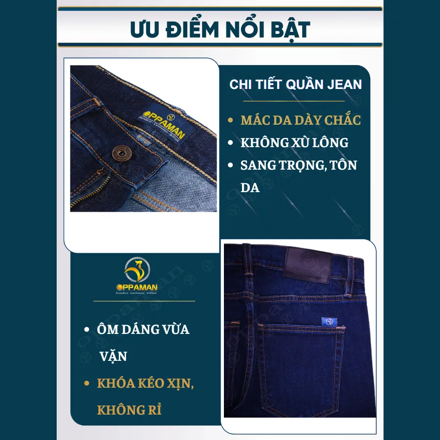 Ảnh Quần jean nam quần bò nam quần rin nam cao cấp trơn dày màu xanh quần jean nam co giãn OJ1 OPPAMAN 2