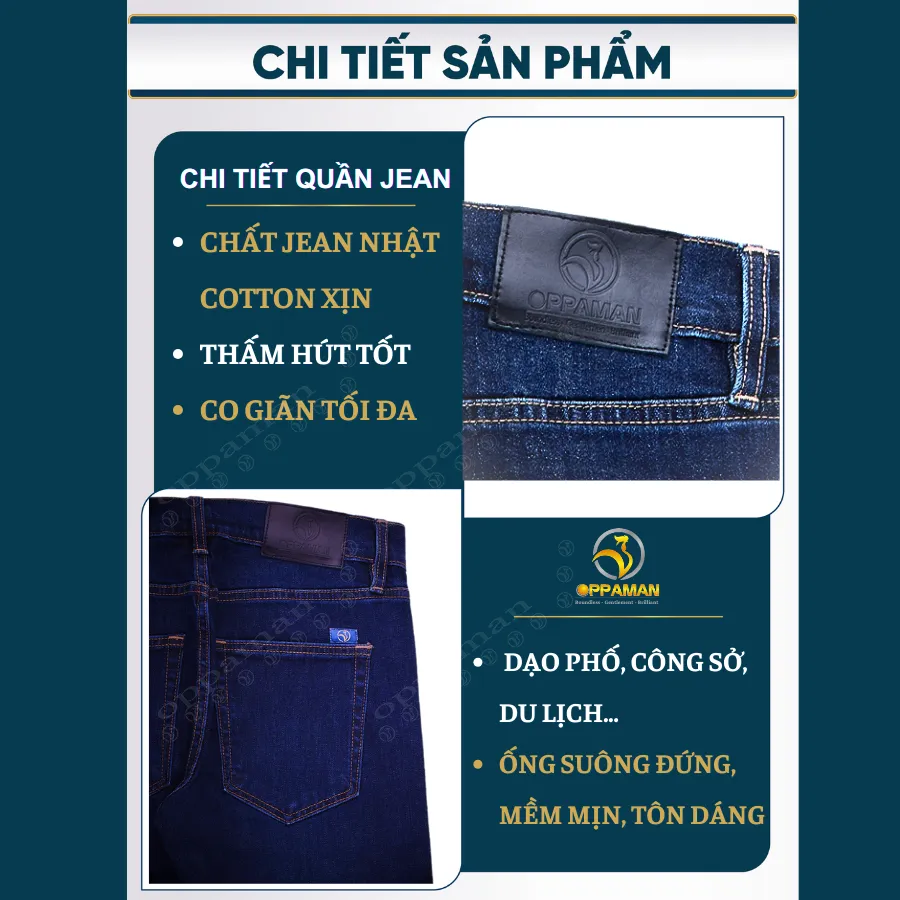 Ảnh Quần jean nam quần bò nam quần rin nam cao cấp trơn dày màu xanh quần jean nam co giãn OJ1 OPPAMAN 3