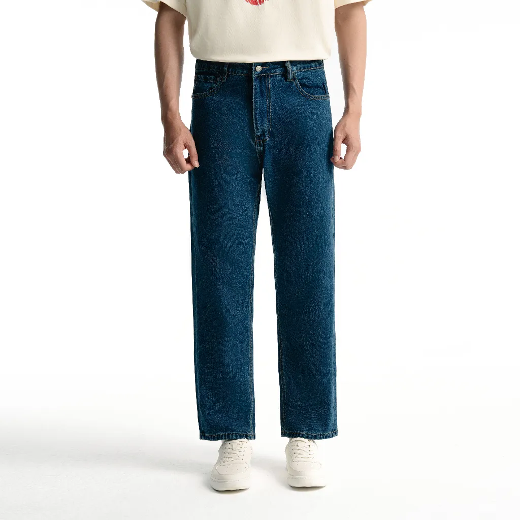 Ảnh Quần jean nam ROWAY, vải denim cotton, form suông | Jean xanh đậm 3
