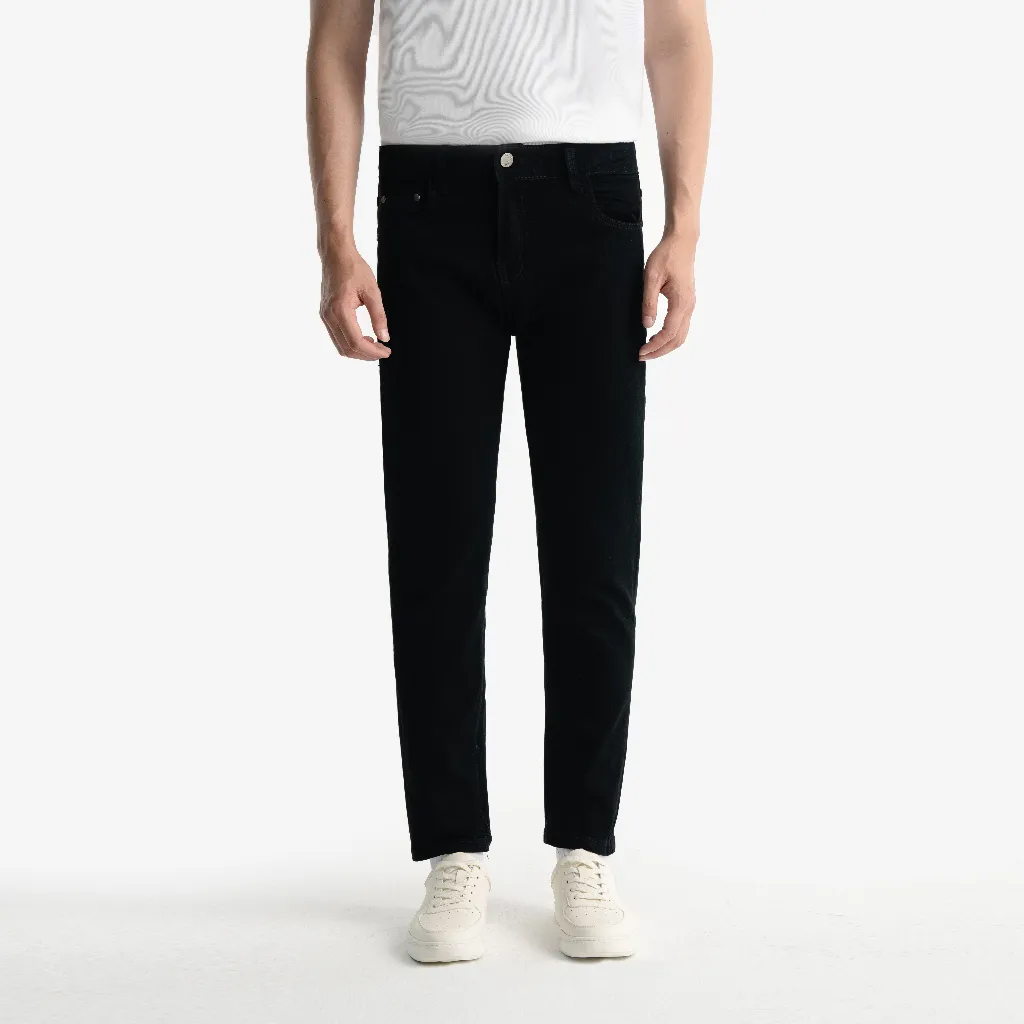Ảnh Quần jean nam ROWAY vải denim co giãn nhẹ, form slim, Jean đen trơn 1