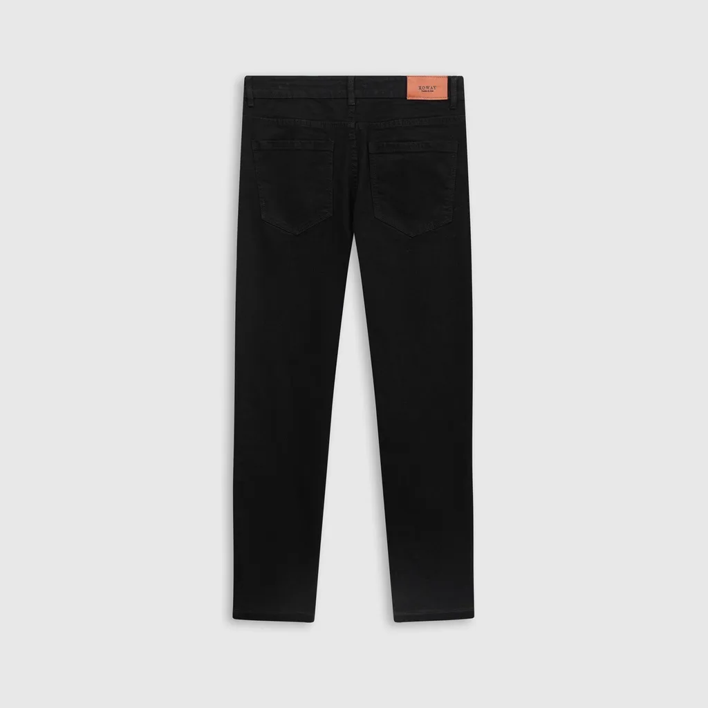 Ảnh Quần jean nam ROWAY vải denim co giãn nhẹ, form slim, Jean đen trơn 2