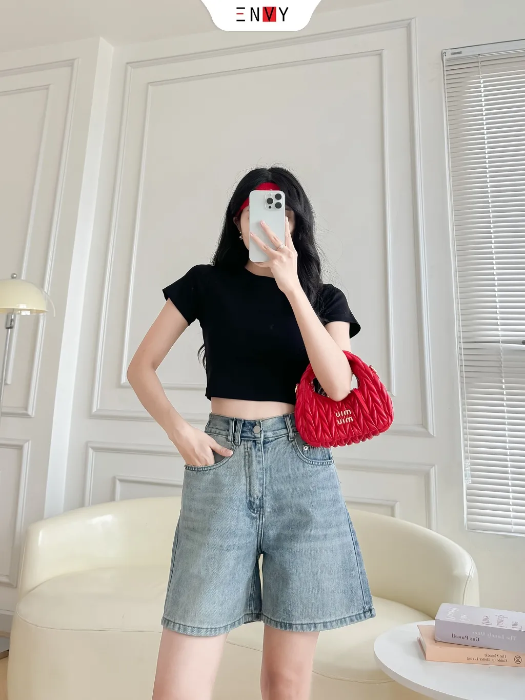 Ảnh Quần Jean Ngố Nữ Form Ống Chữ A, Jean vải mềm lưng thun sau ENVY JS58 3