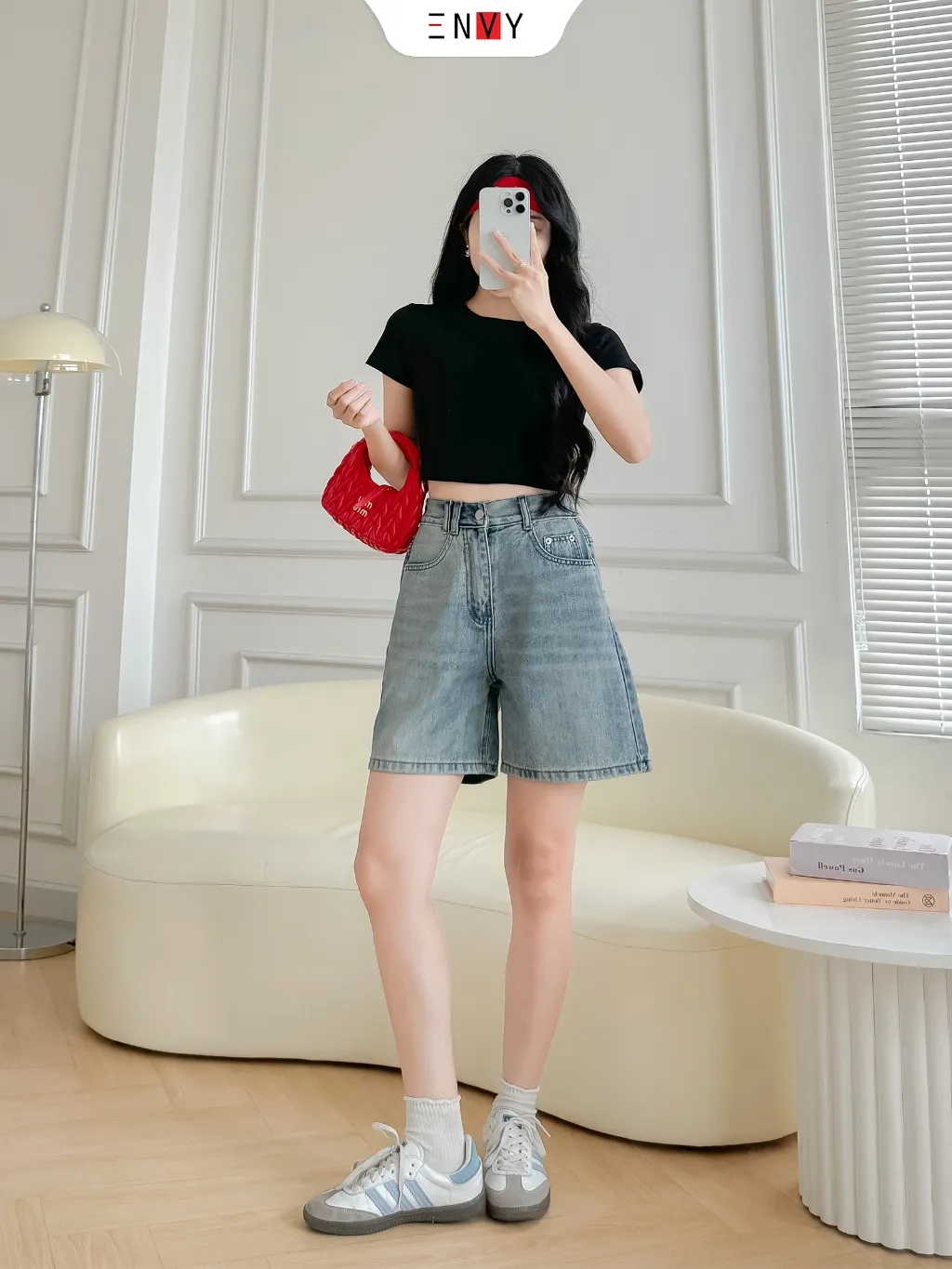 Ảnh Quần Jean Ngố Nữ Form Ống Chữ A, Jean vải mềm lưng thun sau ENVY JS58 4