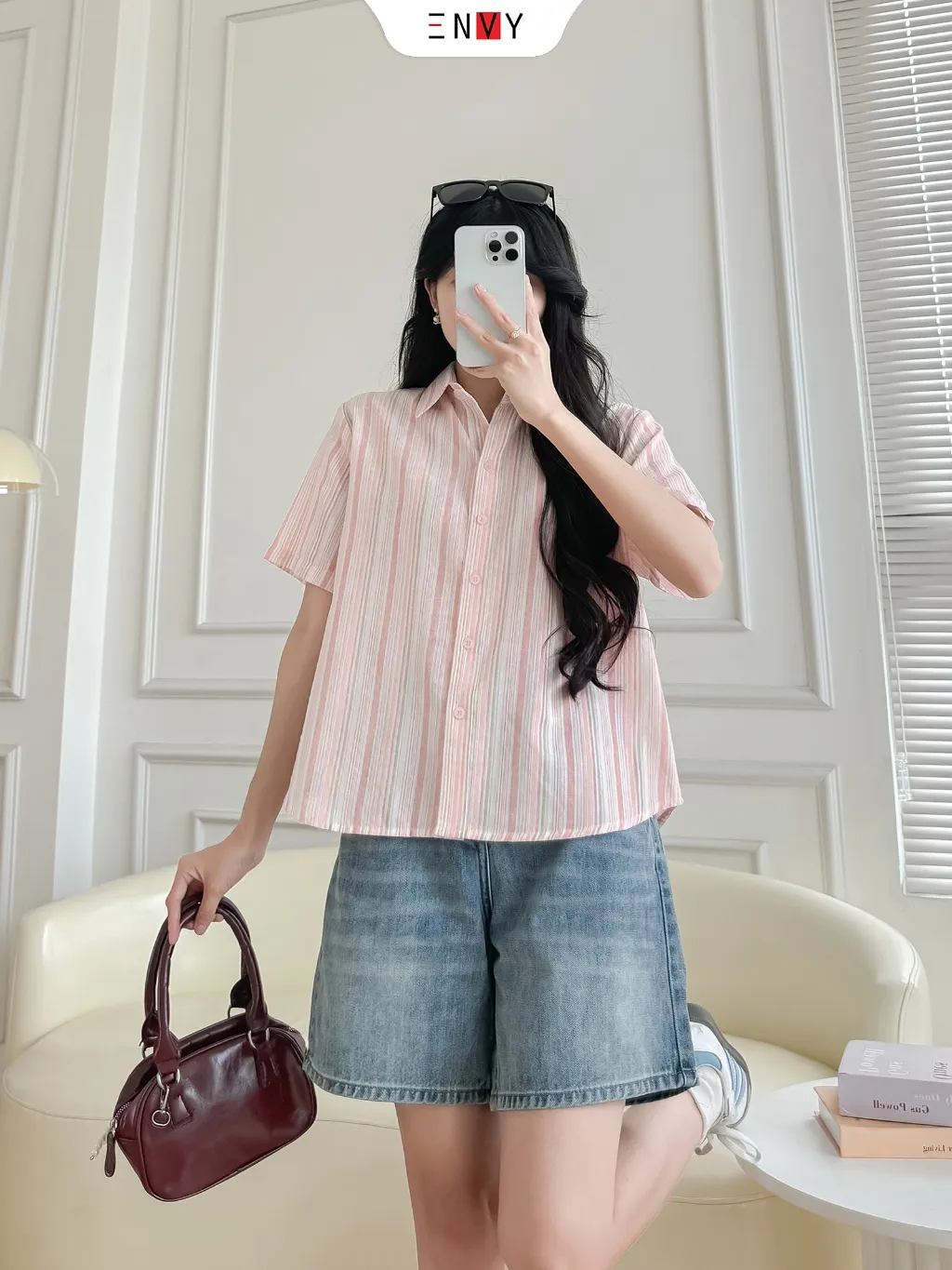 Ảnh Quần Jean Ngố Nữ Lưng Cao Ống Rộng, Vải Jean mềm màu Trend ENVY JS59 4
