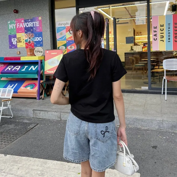 Ảnh Quần jean ngố nữ VMSTYLE cạp cao, Short jean ống rộng trơn túi thêu nơ, wash eo cao cấp đi học, đi chơi LJU00035 3