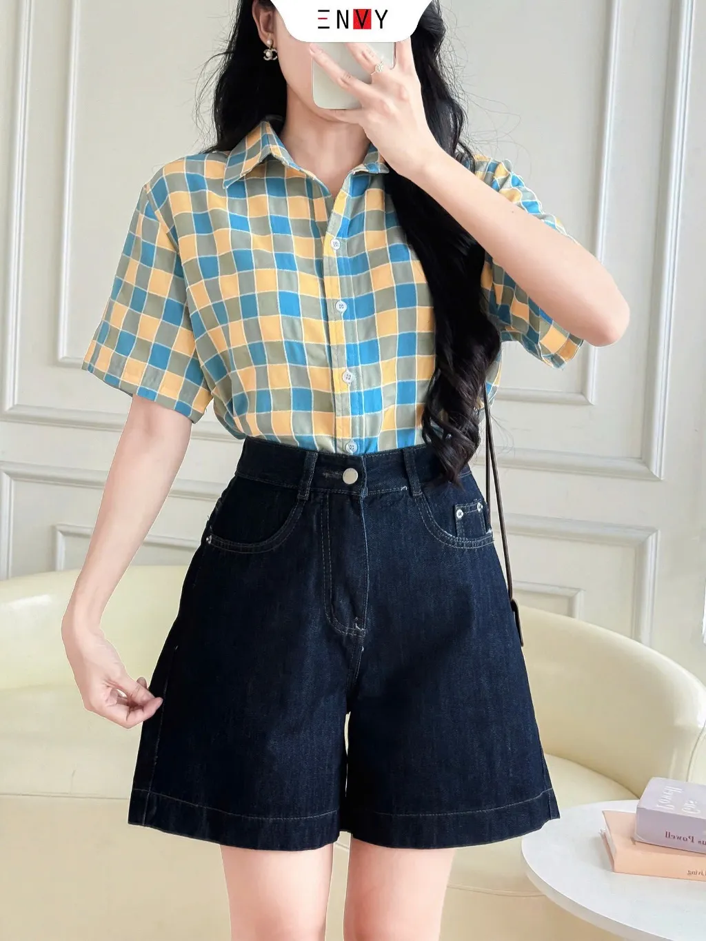 Ảnh Quần Jean Ngố Nữ Xanh Đen Lưng Cao sáng da dễ phối đồ ENVY JS60 1