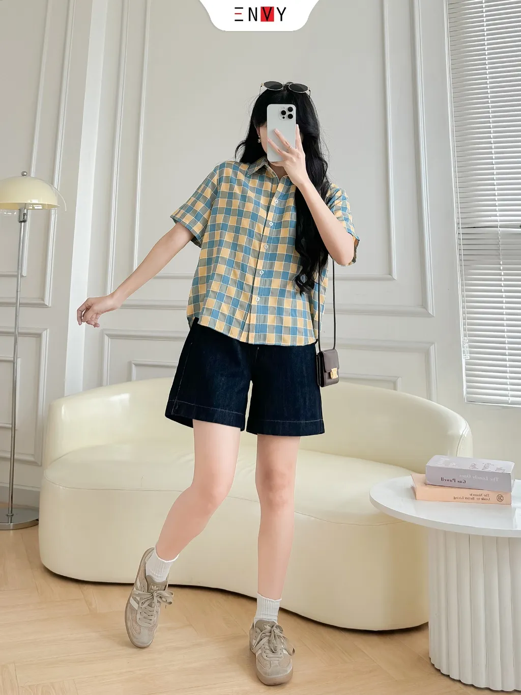 Ảnh Quần Jean Ngố Nữ Xanh Đen Lưng Cao sáng da dễ phối đồ ENVY JS60 3