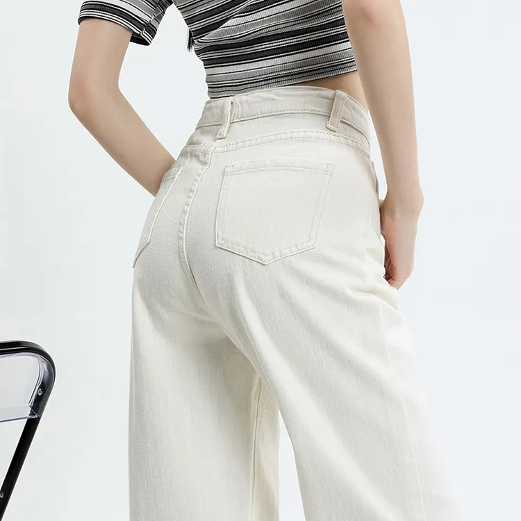 Ảnh Quần jean nữ ống suông đứng trơn kaki trắng THOCA HOUSE thời thượng, sành điệu 3