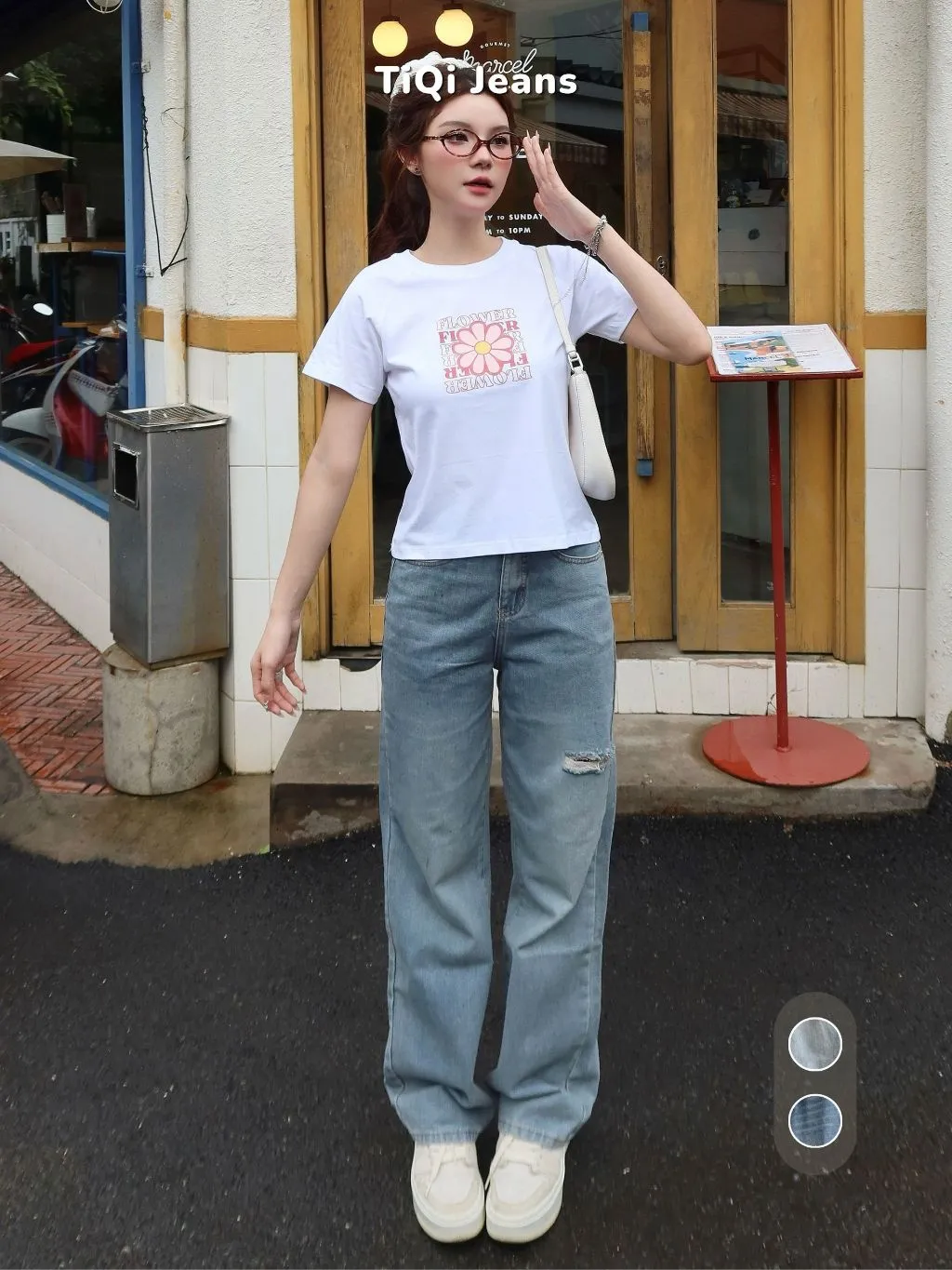Ảnh Quần jean nữ ống suông rộng rách đùi nhẹ TiQi Jeans B404 4