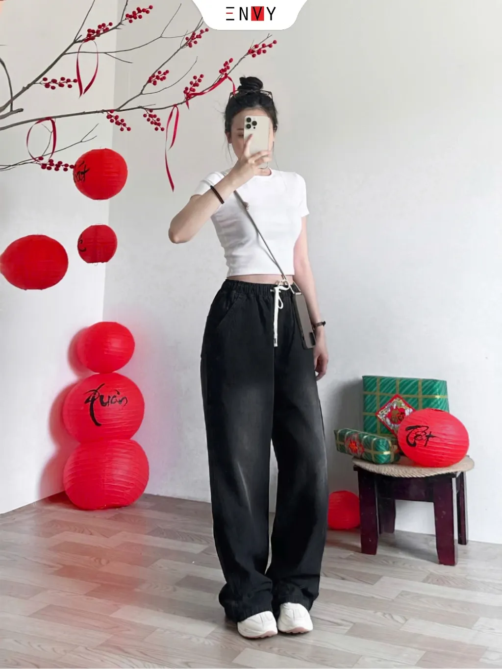 Ảnh Quần Jean Ống Rộng Dài (Trên 100cm) Lưng Thun Freesize J165 1