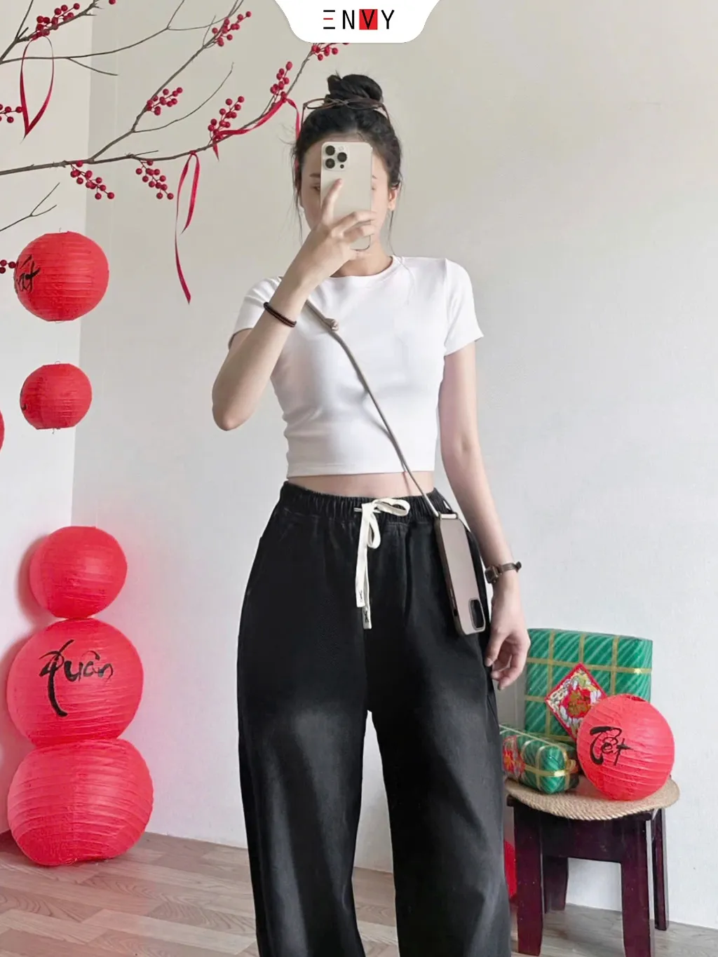Ảnh Quần Jean Ống Rộng Dài (Trên 100cm) Lưng Thun Freesize J165 2