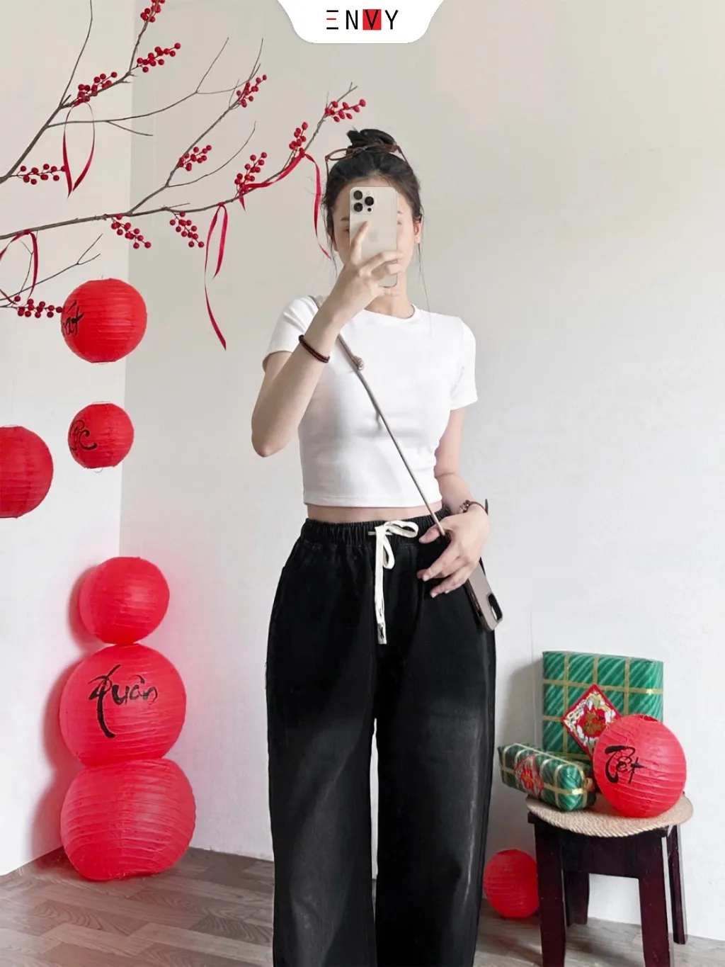 Ảnh Quần Jean Ống Rộng Dài (Trên 100cm) Lưng Thun Freesize J165 3