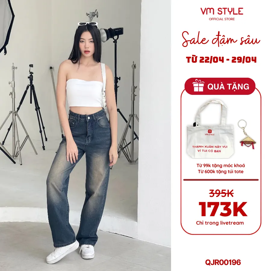 Ảnh Quần jean ống rộng denim nữ VMSTYLE cạp cao trơn lai thường wash màu cao cấp basic đi học QJR00196 1