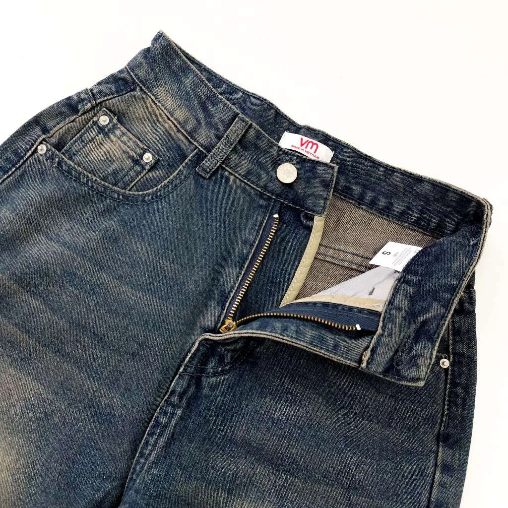Ảnh Quần jean ống rộng denim nữ VMSTYLE cạp cao trơn lai thường wash màu cao cấp basic đi học QJR00196 3