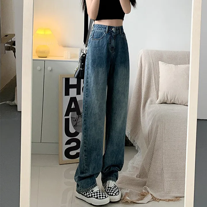 Ảnh Quần jean ống rộng nữ cạp cao wax xanh đậm THOCA HOUSE tôn dáng thời thượng, dễ phối đồ 4
