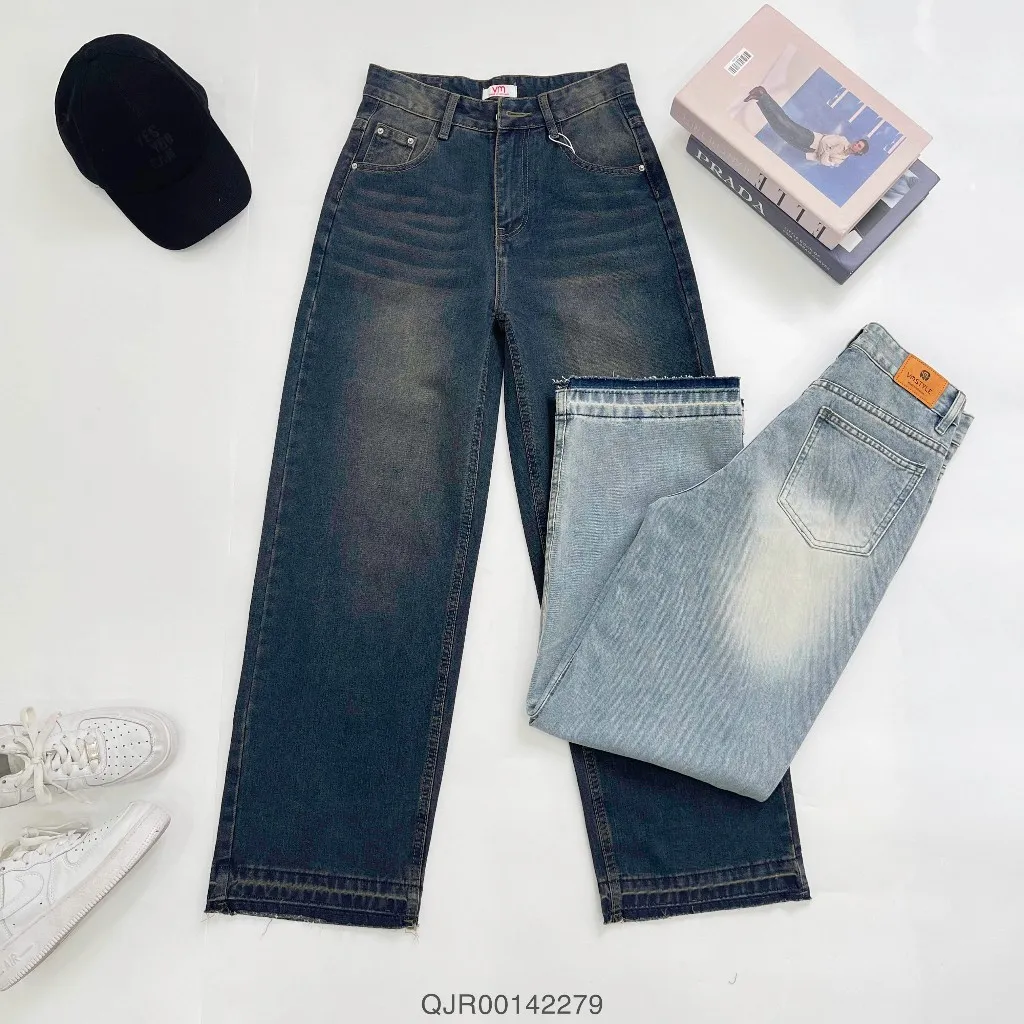 Ảnh Quần jean ống rộng nữ VMSTYLE trơn cạp cao lai kiểu lua tua basic cá tính năng động đi chơi 420 - QJR00142 3